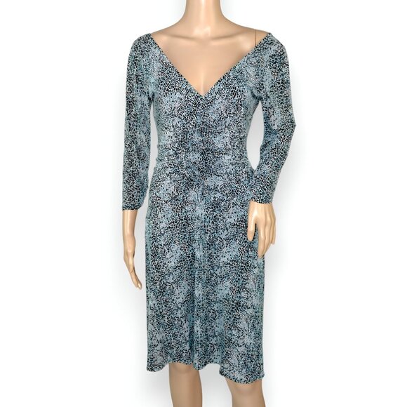 Vintage Laundry Black Teal Green Blue Fit Flare Geo Animal Print Dot Dress S 4 - Picture 1 of 6